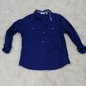 New York & Company Blue Casual Button Down Shirt